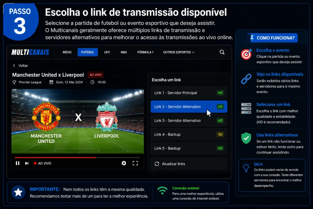Passo 3 Escolha a transmissão disponível