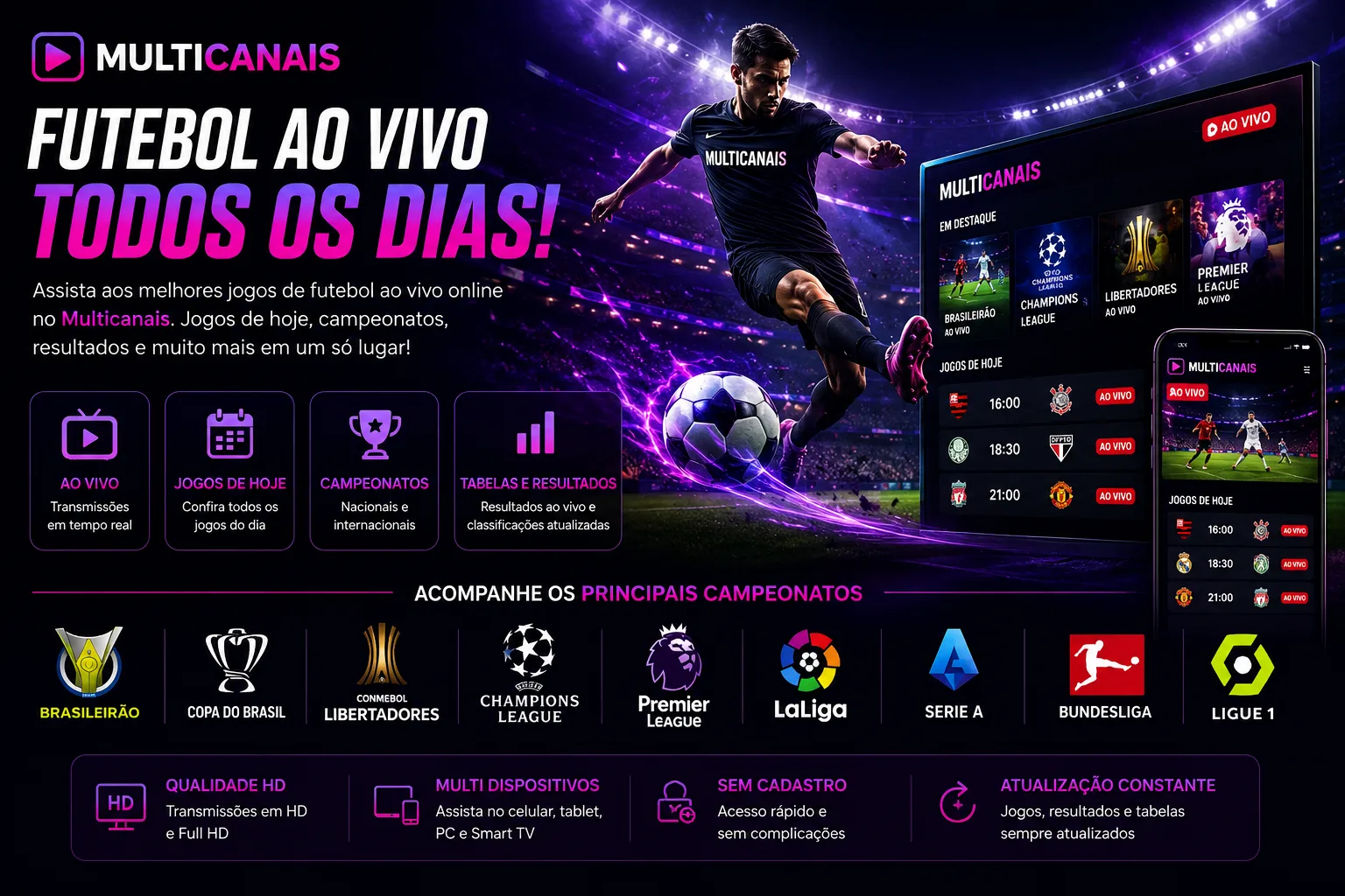 Assistir futebol ao vivo online no Multicanais com jogos de hoje, resultados e classificação atualizada
