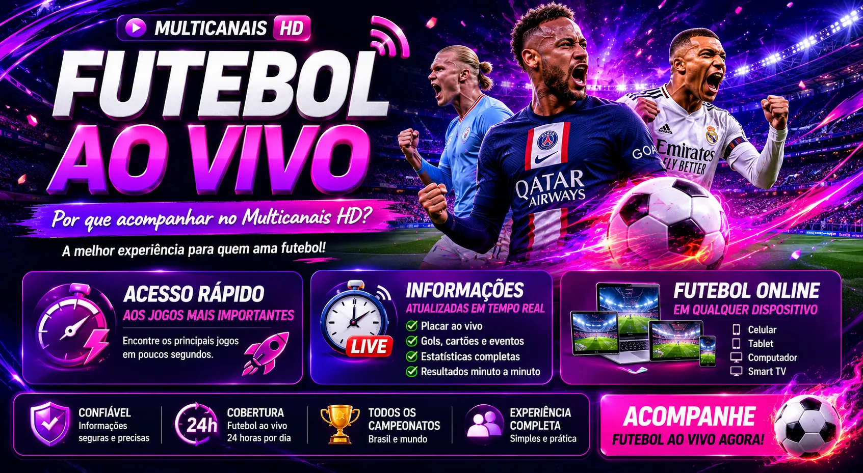 Futebol ao vivo online com resultados, estatísticas e transmissões no Multicanais HD