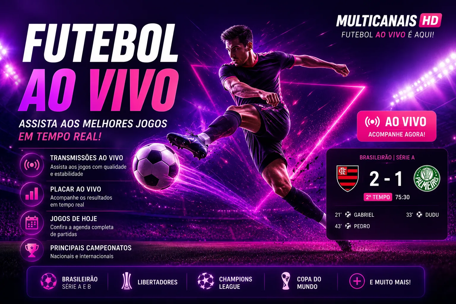 Assistir futebol ao vivo online hoje com placar ao vivo, resultados e jogos de futebol no Multicanais HD